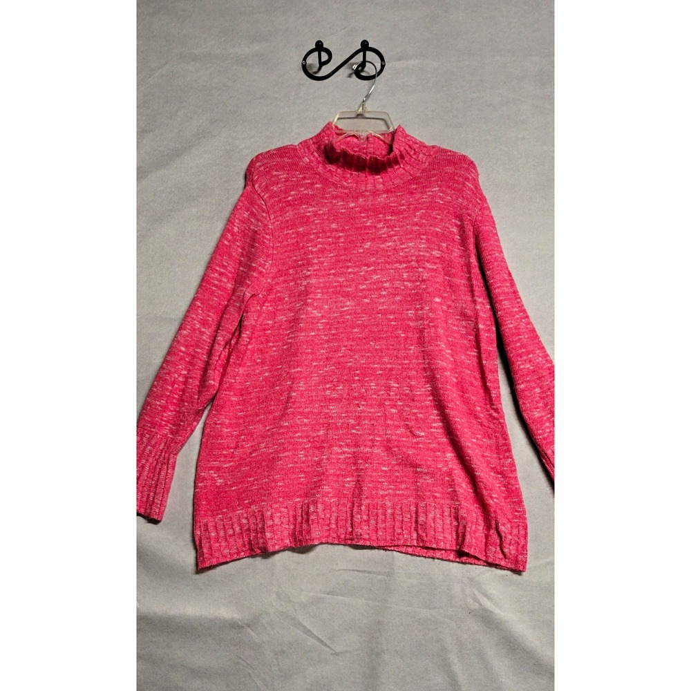 NIC+ZOE Pink Heathered Mock Neck Ribbed Stretch Knit Pullover Sweater Size L